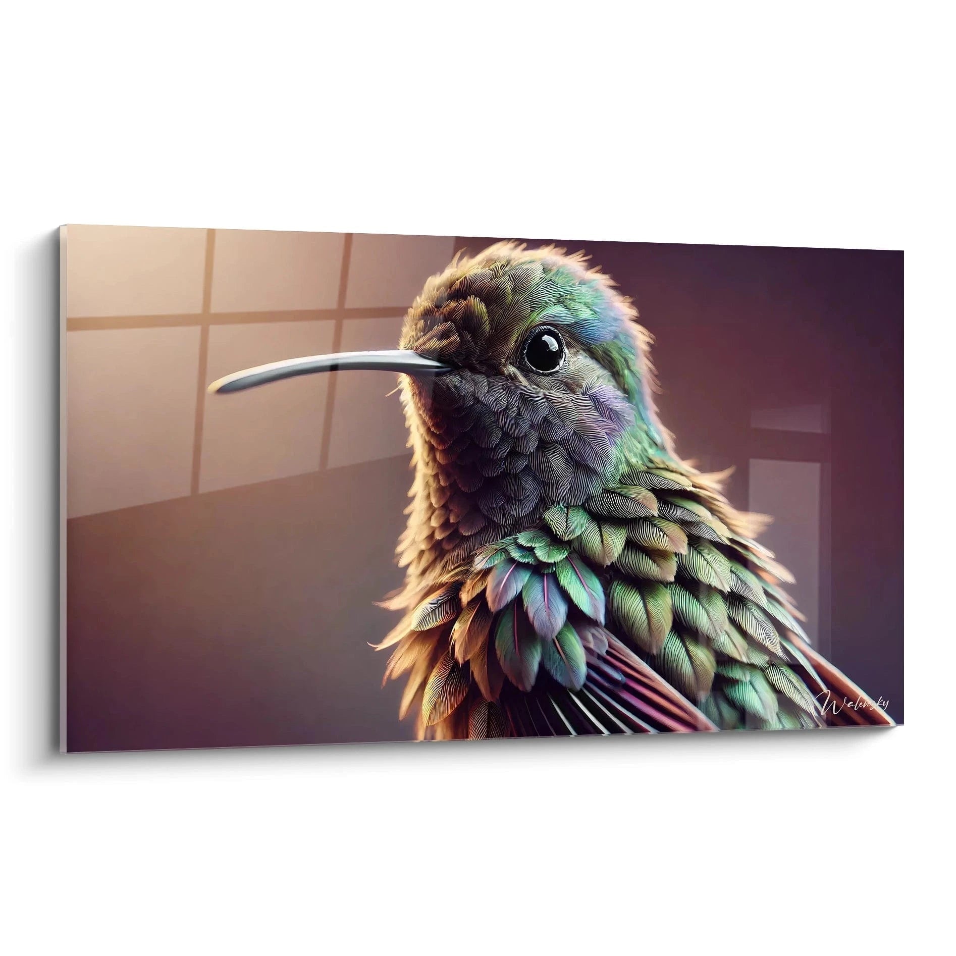 tableau colibri en gros plan pour sublimer votre interieur couleurs riches et nuances realistes ideal pour un salon ou une chambre touche exotique et contemporaine qui attire l attention

