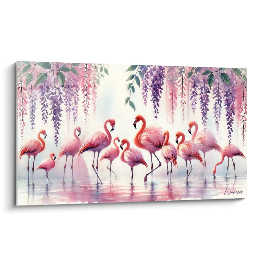 Cuadro Pluma y Pétalos - Edición Flamenco Rosa Animales