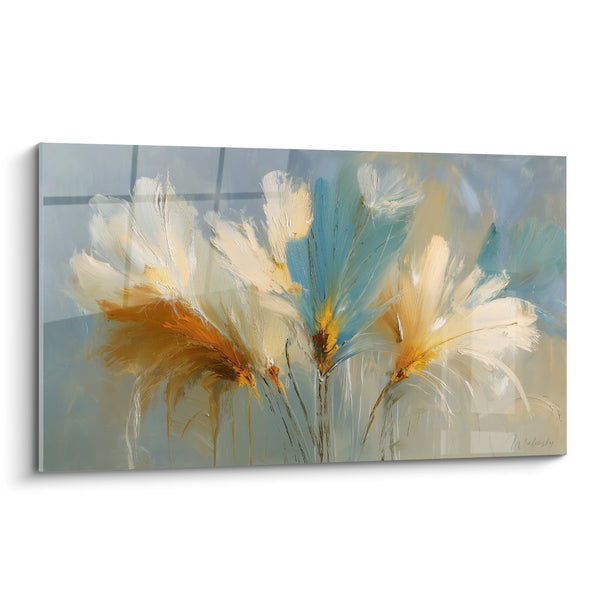 Schilderij Witte en Gouden Veereisen met Turquoise Reflecties - Helder Vlucht - Editie Veer
