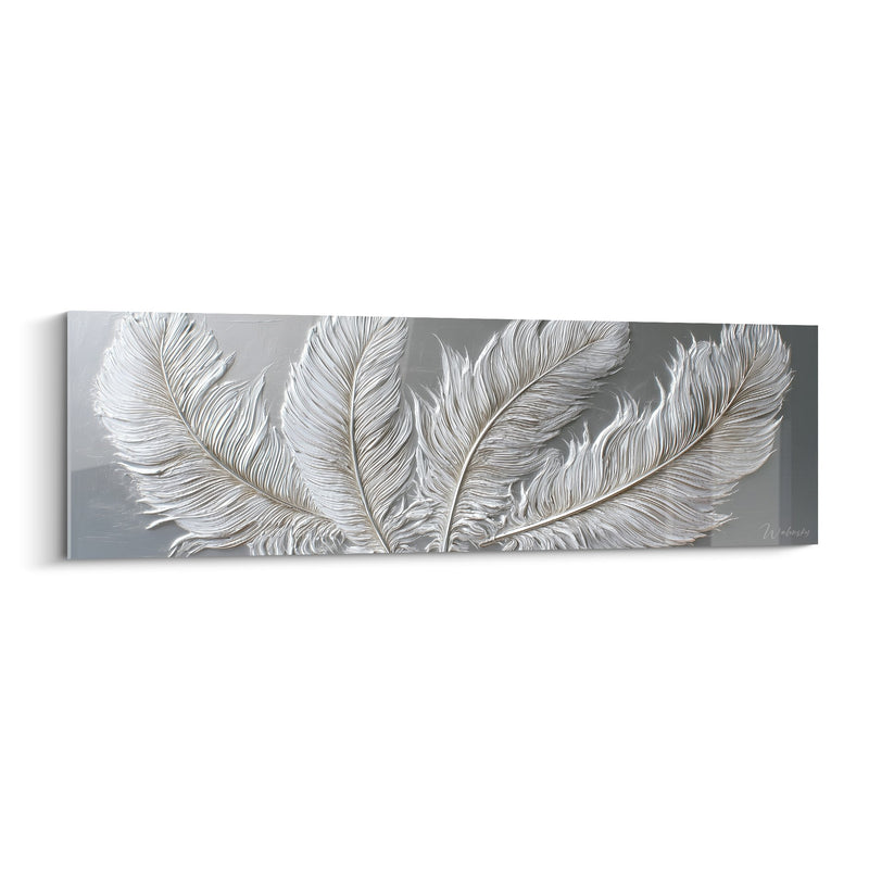 White silver feathers wall art brushed metal relief - Natural elegance - Feng shui West Metal Edition