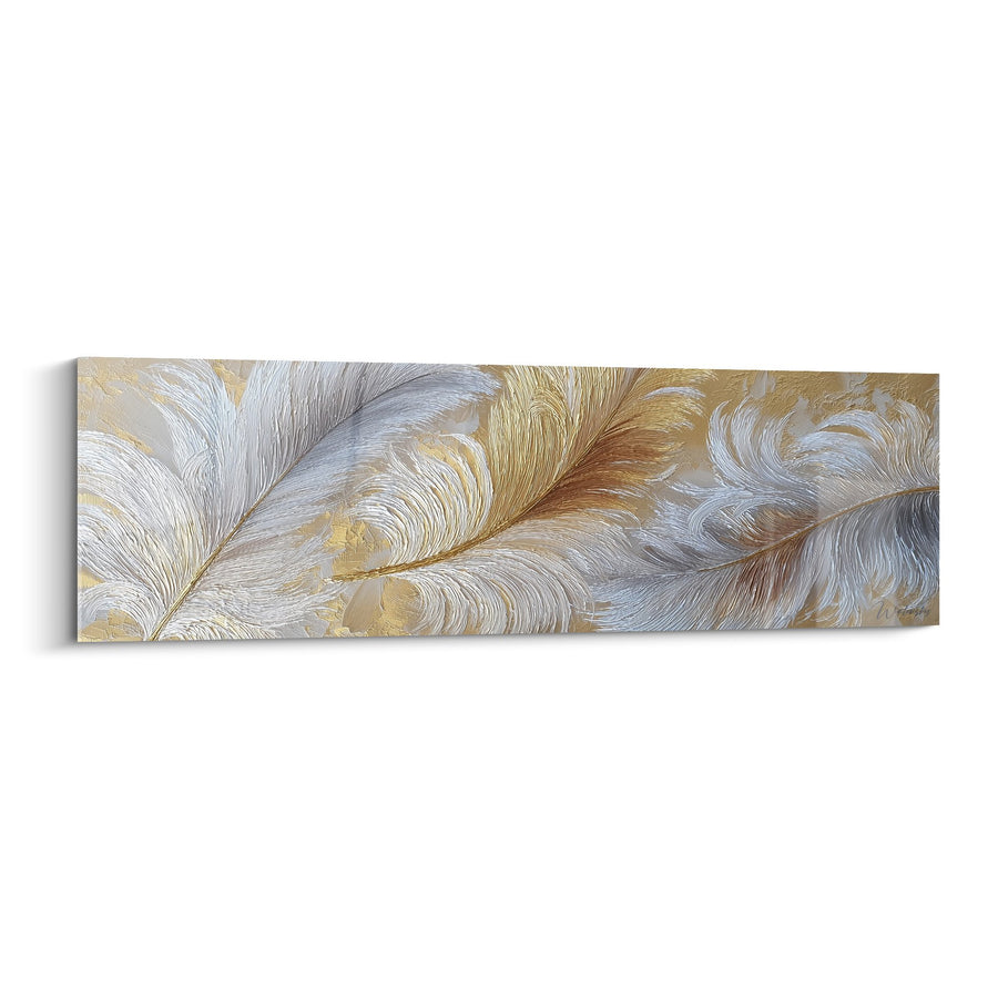 Quadro piume dorate e argentate con riflessi madreperlacei - Eleganza naturale - Edizione Piuma