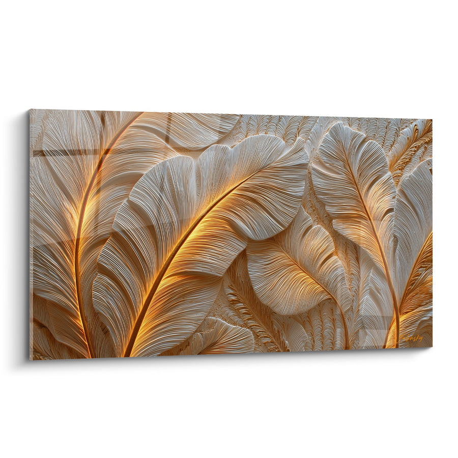 Quadro Piume Dorate con Riflessi Metallici - Lussore Dorato - Edizione Piuma