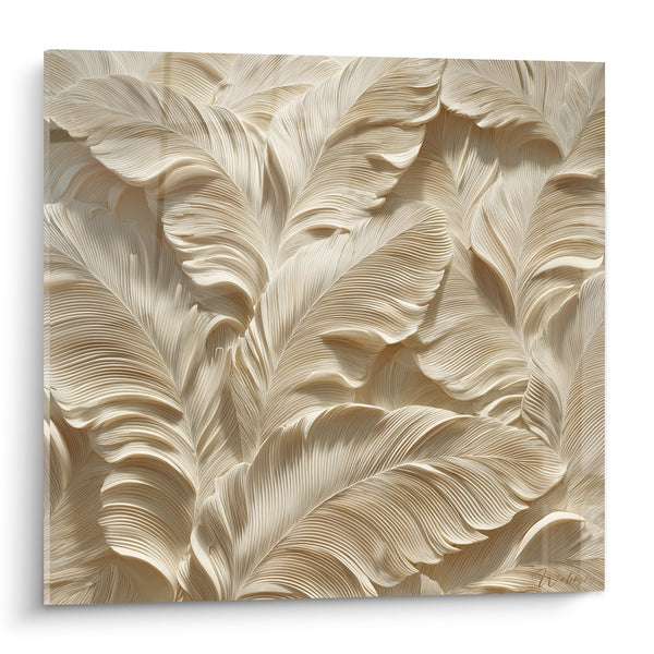 Cuadro Plumas Doradas en Relieve Escultural Beige y Oro - Dulzura Natural - Edición Pluma