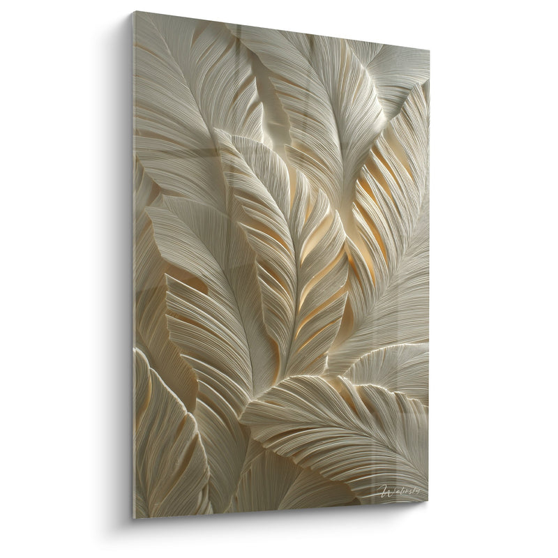 Golden Feathers 3D Relief Wall Art - Sculptural Elegance - Feather Edition