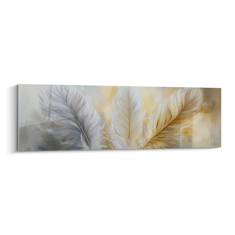 Grey and Gold Feathers Painting with Gradient Shades - Ethereal Softness - Feather Edition