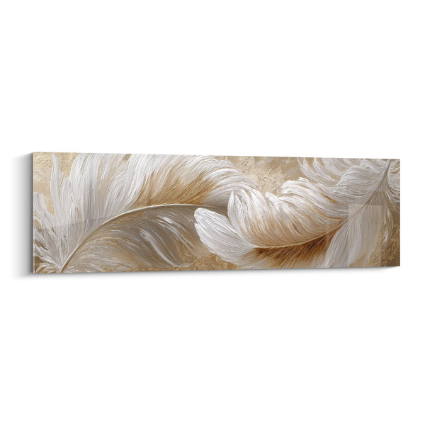 Cuadro de plumas ondulantes beige y blanco nacarado - Ligereza etérea - Edición Pluma