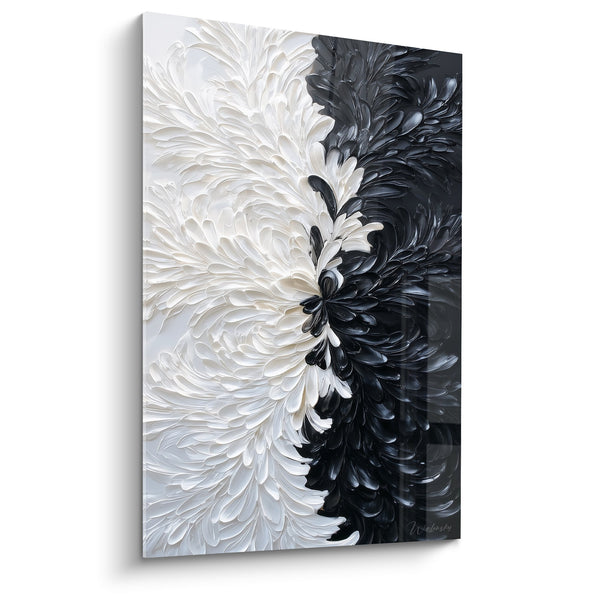 Cuadro Plumas Blancas y Negras en Relieve Escultural - Dualidad Celeste - Edición Feng Shui Noroeste Metal