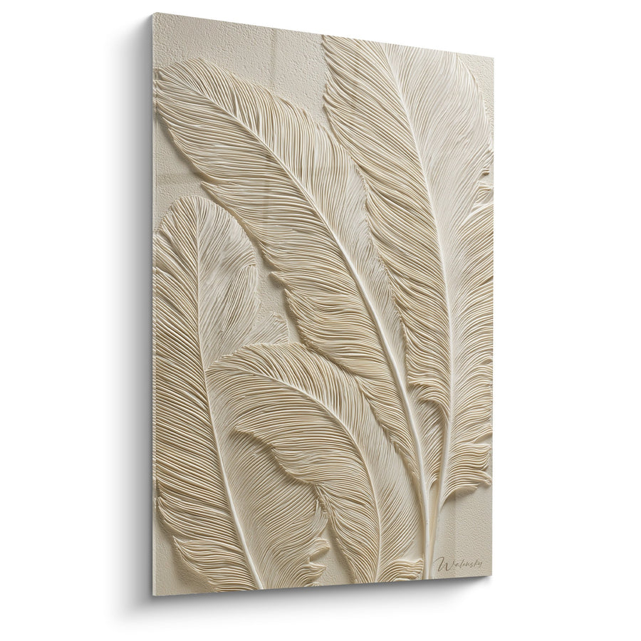 Sculptured Feathers Relief Beige Wall Art - Textured Plant - Feather Edition