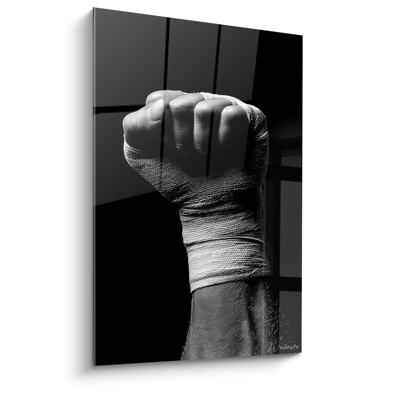 Boxing Fist Wall Art - Strength and Determination - Black and White Sports Edition