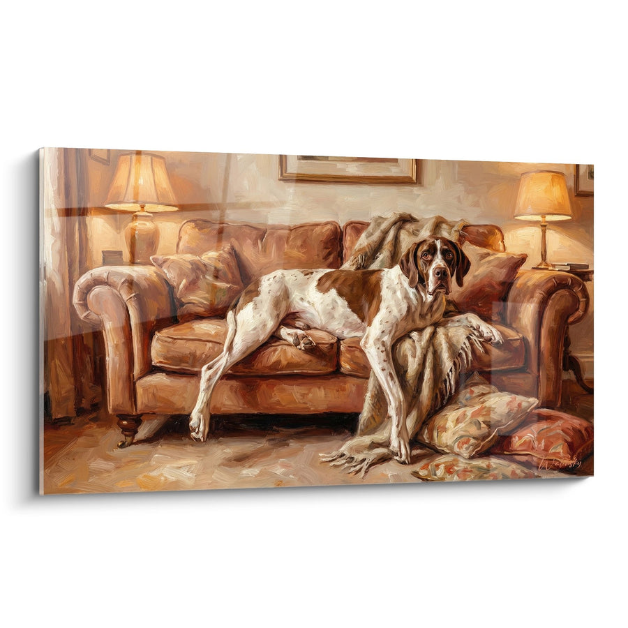 Tableau Pointer Anglais Sur Canapé En Cuir - Repos Aristocratique - Edition Pointer Anglais