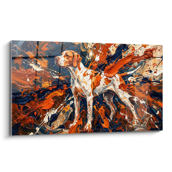 Cuadro de Perro Blanco y Naranja en Explosión de Colores - Energía Pura - Edición Pointer Inglés
