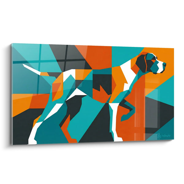 Cuadro de Perro de Caza Geométrico Turquesa y Naranja - Mosaico Moderno - Edición Pointer Inglés