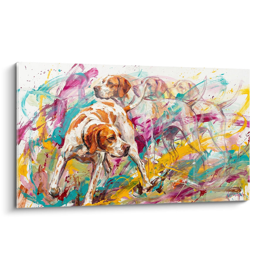 Tableau Chiens en Mouvement Explosion Colorée - Énergie Vive - Edition Pointer Anglais