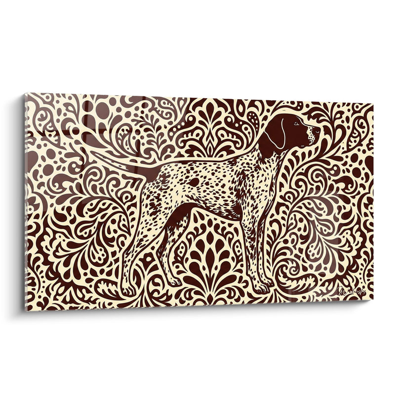 Tableau Chien Tacheté sur Fond Ornemental Bordeaux - Élégance Décorative - Edition Pointer Anglais