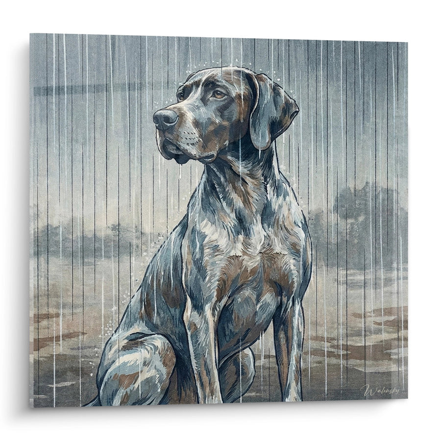 Tableau Chien sous la Pluie aux Tons Gris et Brun - Contemplation - Edition Pointer Anglais
