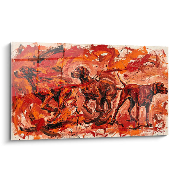 Cuadro de Perros en Movimiento Paleta Rojo Naranja - Energía Pura - Edición Pointer Inglés