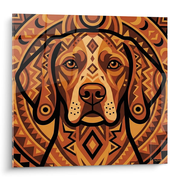 Hundegemälde mit Geometrischen Orangen Tribal-Motiven - Ethnische Hundekunst - Edition Englischer Pointer