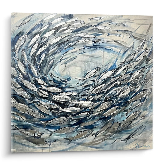Tableau Banc de poissons argentés en tourbillon - Tourbillon marin - Edition Poisson