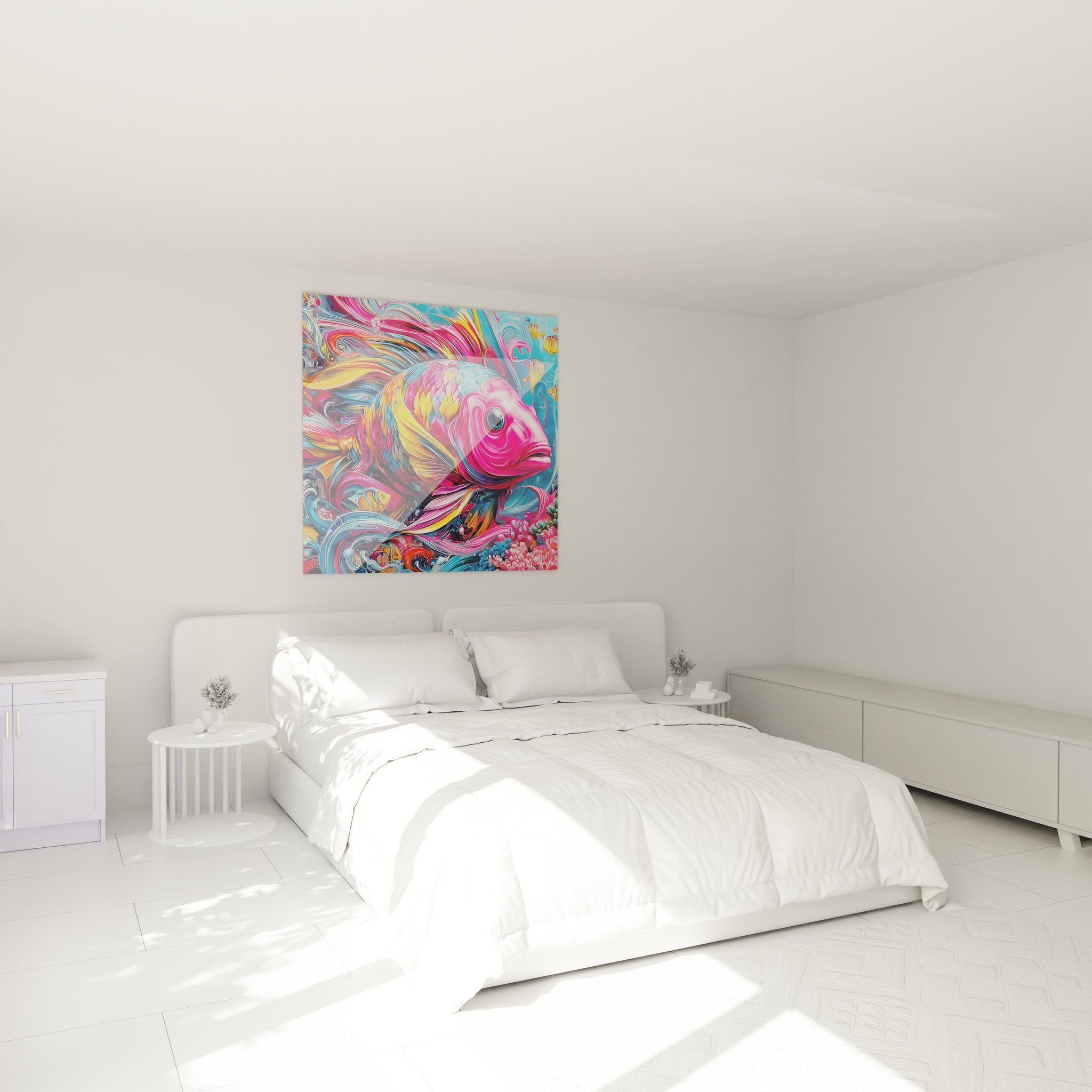 Tableau poisson tropical multicolore dans chambre moderne décoration murale fonds marins ambiance