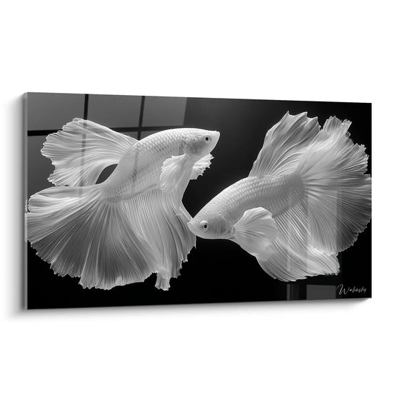 Schilderij vechtvissen - Waterdansen - Editie dieren zwart wit