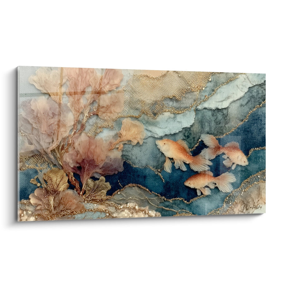Tableau poissons dorés et coraux - Harmonie Aquatique - édition fonds marins