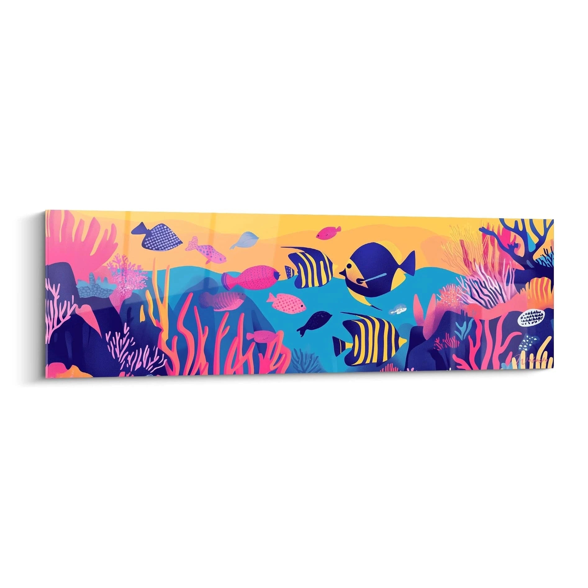 Tableau poisson ange coloré par Walensky représentant un aquarium avec poissons tropicaux et coraux