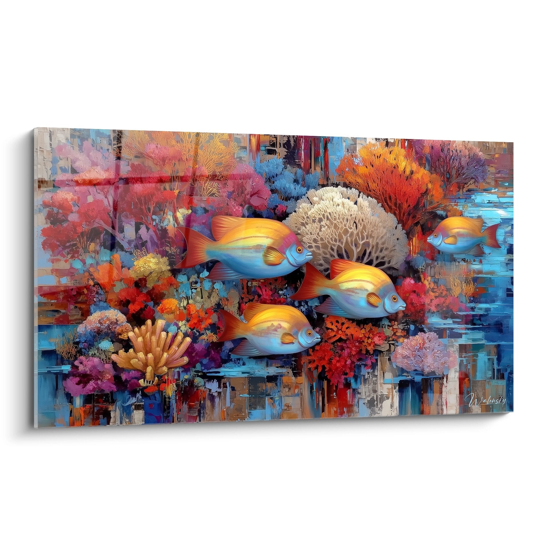 Tableau mural poissons tropicaux et coraux colorés - Art décoratif fonds marins moderne