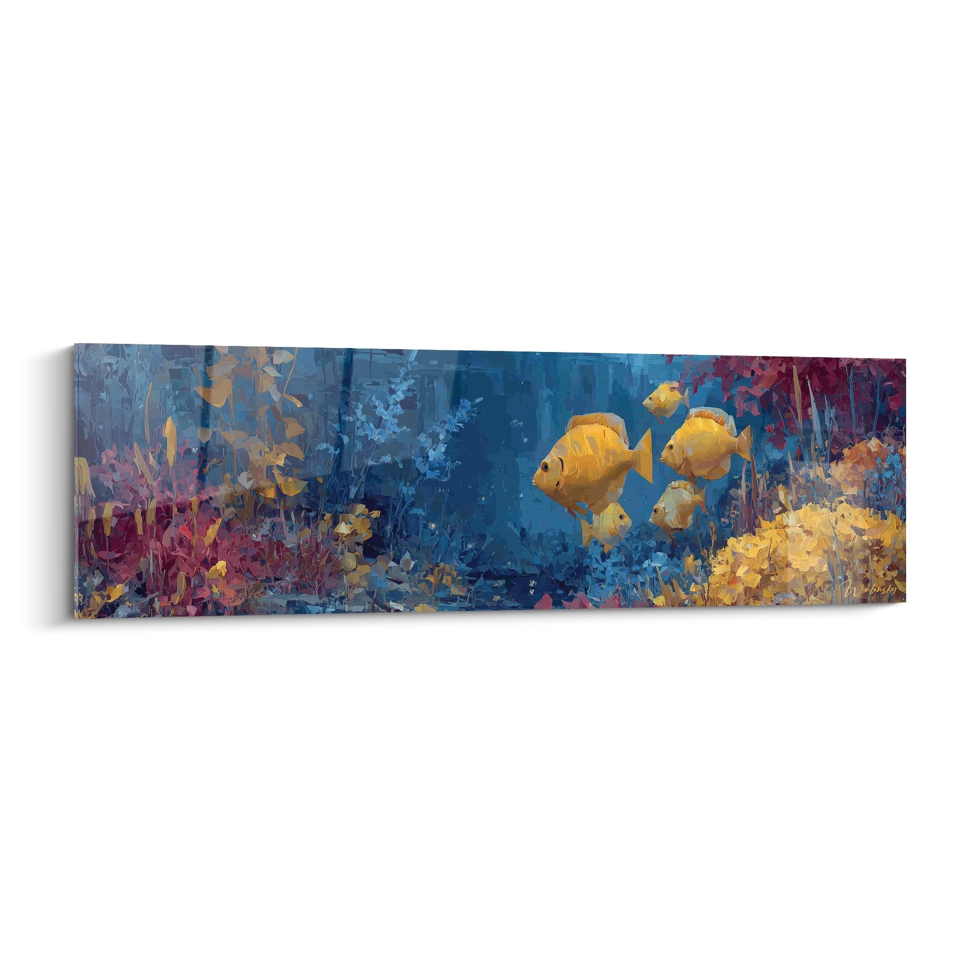 Tableau mural poissons tropicaux jaunes dans récif corallien coloré - décoration fonds marins