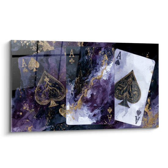 Tableau Trois as violets et dorés - Main de la fortune - Edition poker
