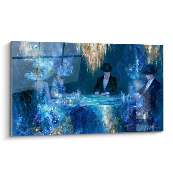 Tableau Table de jeu bleue et dorée élégante - Soirée mondaine - Edition poker