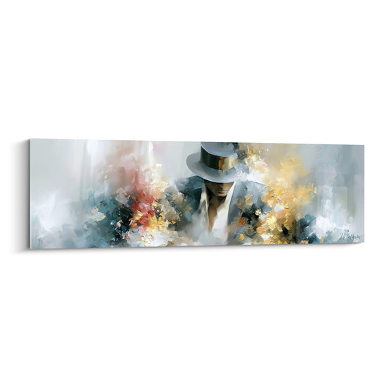 Tableau Joueur au chapeau haut-de-forme doré et gris - Le bluff silencieux - Edition poker