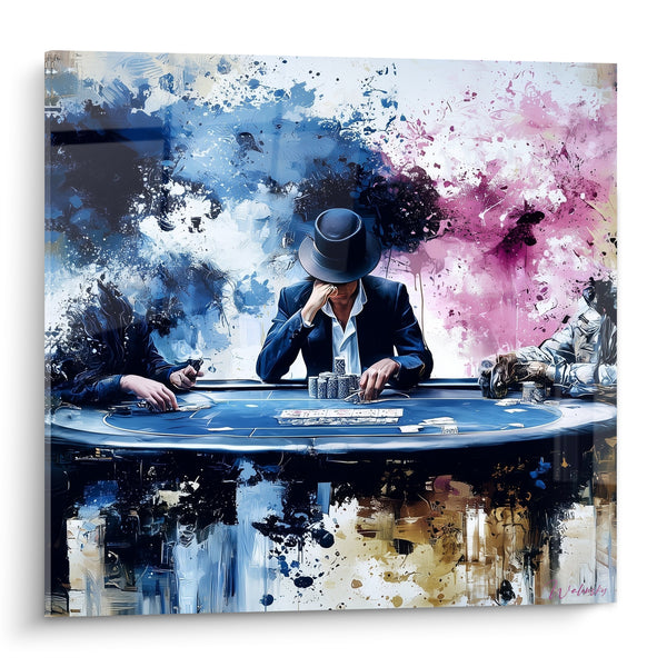 Tableau Joueur à haut-de-forme bleu et rose - Instant de bluff - Edition poker