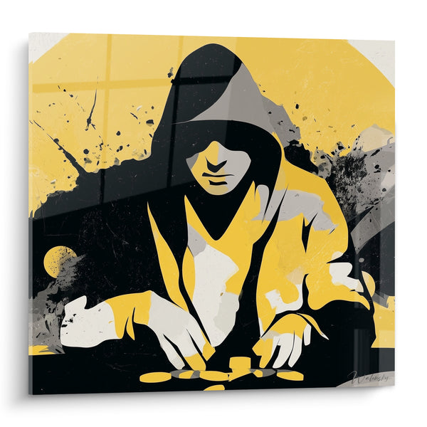 Tableau Joueur encapuchonné jaune et noir aux jetons - Sang-froid absolu - Edition poker