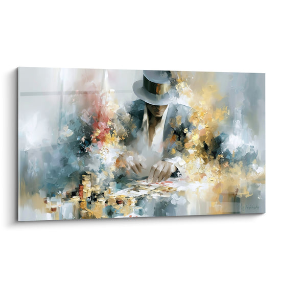 Tableau Joueur haut-de-forme gris et doré - Main décisive - Edition poker