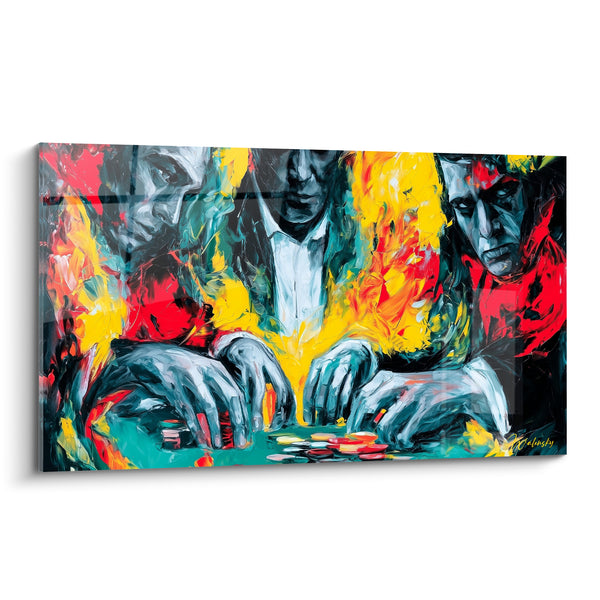Tableau Joueurs jaune et rouge autour du tapis - Tension de la table - Edition poker