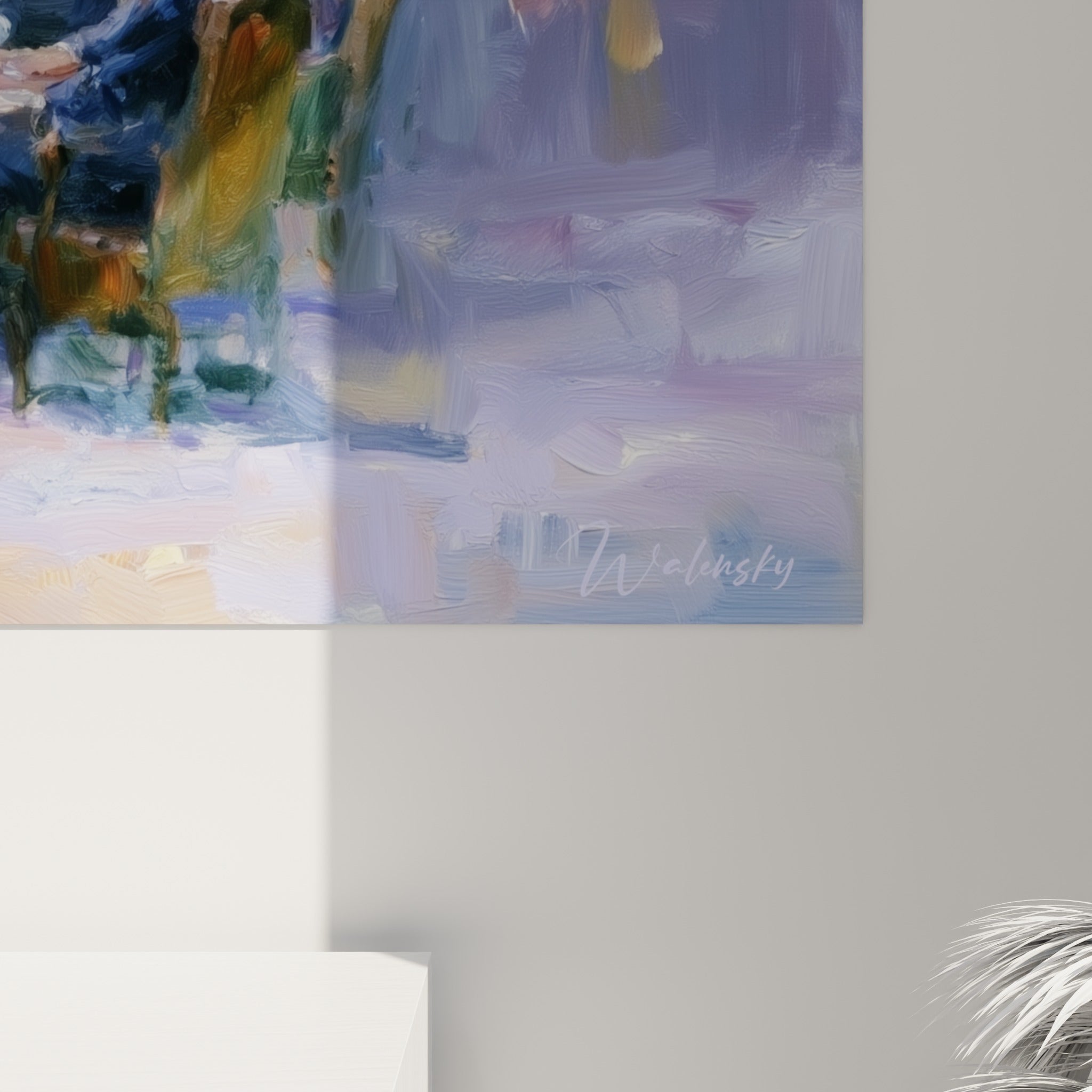 Empâtements colorés révélant la matière picturale de ce tableau poker aux nuances violettes et dorées