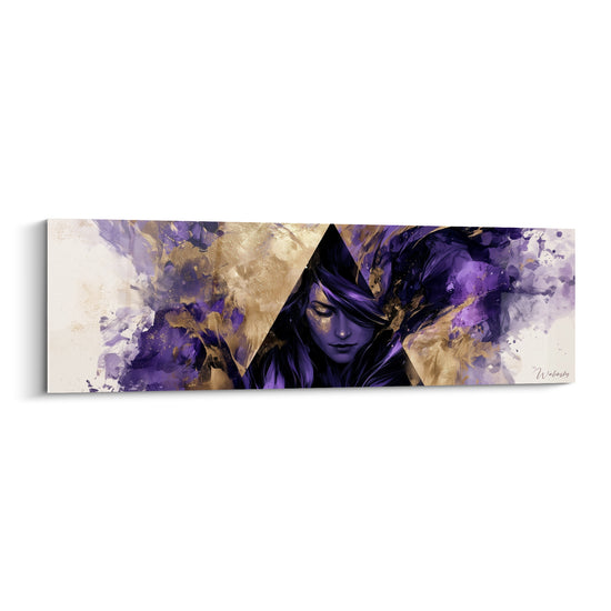 Tableau Visage féminin violet et doré éclaboussé - Songe intérieur - Edition poker