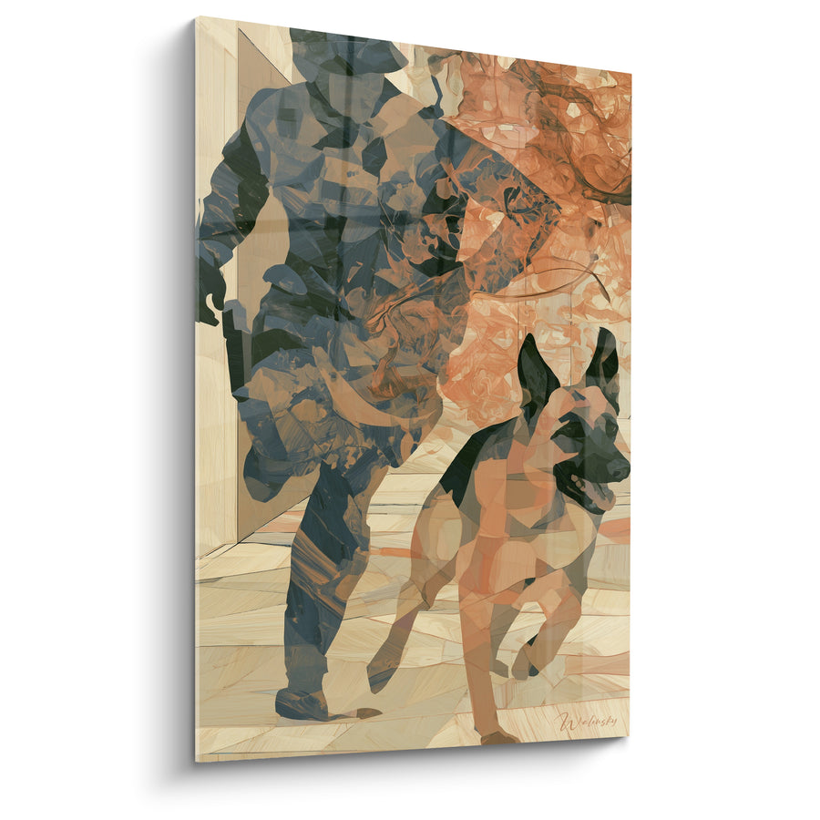 Tableau Berger allemand bleu marine et terracotta en action - Duo en mission - Edition Police