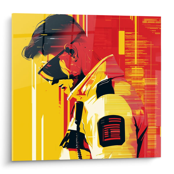 Tableau Policier jaune et rouge à radio - Appel en attente - Edition Police