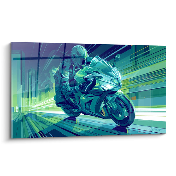 Tableau Motard penché en pleine vitesse - Vitesse nocturne - Edition Police