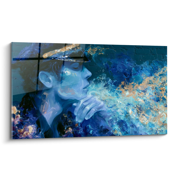 Tableau Officier bleu et doré au regard pensif - Songe silencieux - Edition Police