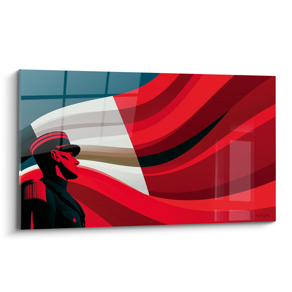 Tableau Officier au drapeau rouge et blanc ondulant - Serment patriotique - Edition Police