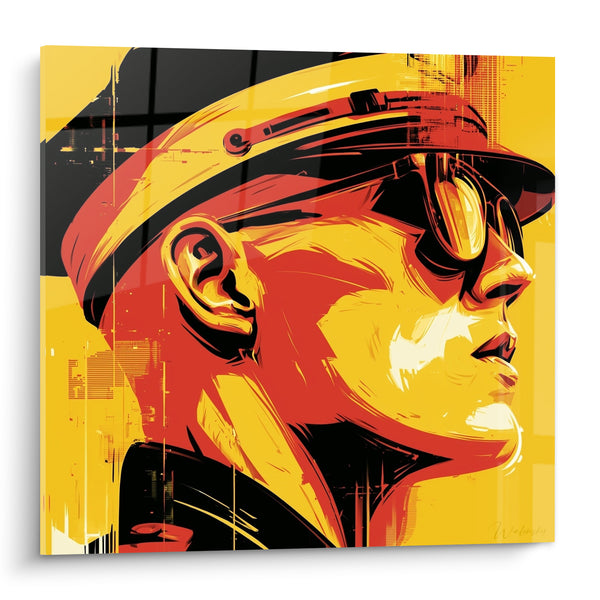 Tableau Agent casqué au profil jaune et rouge - Vigie urbaine - Edition Police