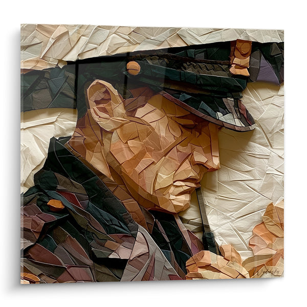 Tableau Officier de police au profil papier froissé - Vigilance silencieuse - Edition Police