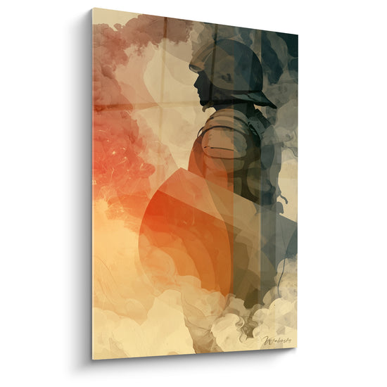 Tableau Silhouette casquée aux fumées orange et anthracite - Souffle avant l'orage - Edition Police