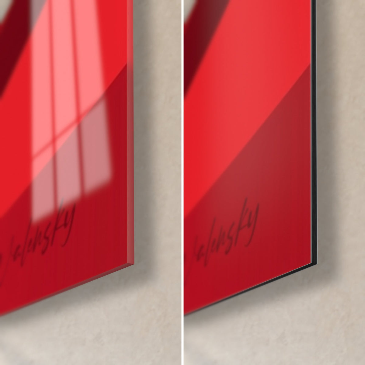 Wall art military motif with fringed shoulder board, bottom right corner in glossy red acrylic glass and matte Dibond aluminium, 3 mm edge