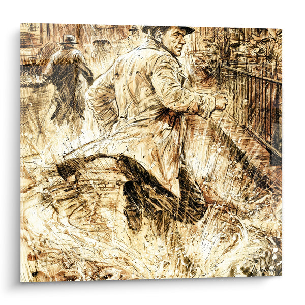 Tableau Homme en trench-coat sépia et noir - Fuite sous la pluie - Edition Police