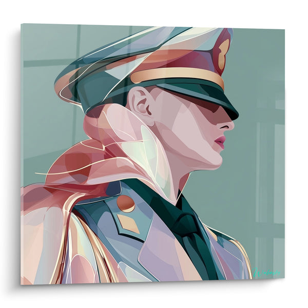 Tableau Officier casquette verte et rose nacré - Silhouette d'autorité - Edition Police