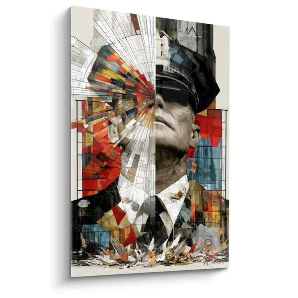 Tableau Officier au visage fragmenté rouge et bleu - Fracture urbaine - Edition Police