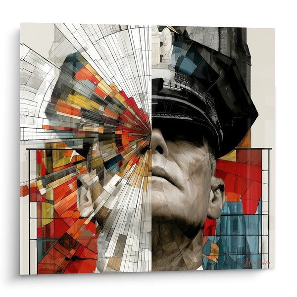 Tableau Policier casquette rouge et bleu fragmenté - Fracture intérieure - Edition Police